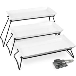 Extra Large 3 Tier Serving Tray Set, 24x22x9.7 inch Cupcake Fruit Cookie Dessert Table Display Stands Melamine Tiered Platters Food Trays for Party Buffet Entertaining, White