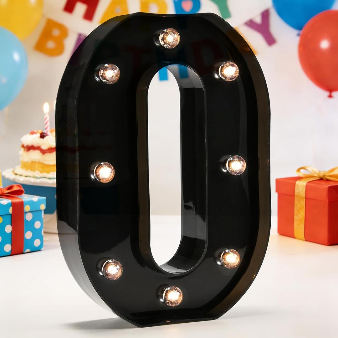 Decorative LED Illuminated Letter Marquee Sign - Alphabet Marquee Letters with Lights For Wedding Birthday Party Christmas Night Light Lamp Home Bar Decoration O, Black