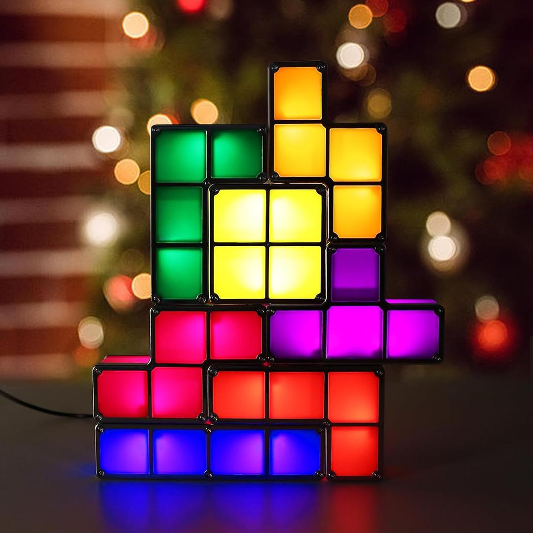 YHK Stackable Night Light, 7 Colors LED Puzzle Light, 3D DIY Magic Puzzle Night Light, Novelty Desk Lamp for Room Decor and Teens Ideal Gift (Plug)