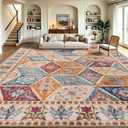 Moroccan Patchwork Boho Area Rugs 9x12 Living Room, Washable Large Rug