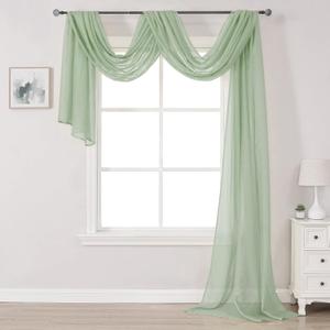 DONREN Sage Green Semi-Sheer Window Valance - Luxury Soft Scarf for Window Wedding Arch, Sheer Curtains (1 Panel, 52 x 216 Inch Length)