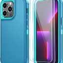 SunStory Compatible with iPhone 13 Pro Case with HD Screen Protector, 3-Layer Heavy Duty Full-Body Cover,3 in 1 Hybrid Protective Case for iPhone 13 Pro 6.1", LakeSkyBlue