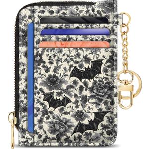 GIANCOMICS Slim Wallet Credit Card Holder Women, Goth Bat Rfid Blocking Small Card Case, Keychain Thin Pocket Curved Zipper Wallet, Travel Card Holder PU Leather ID Window, Ladies Female Gifts