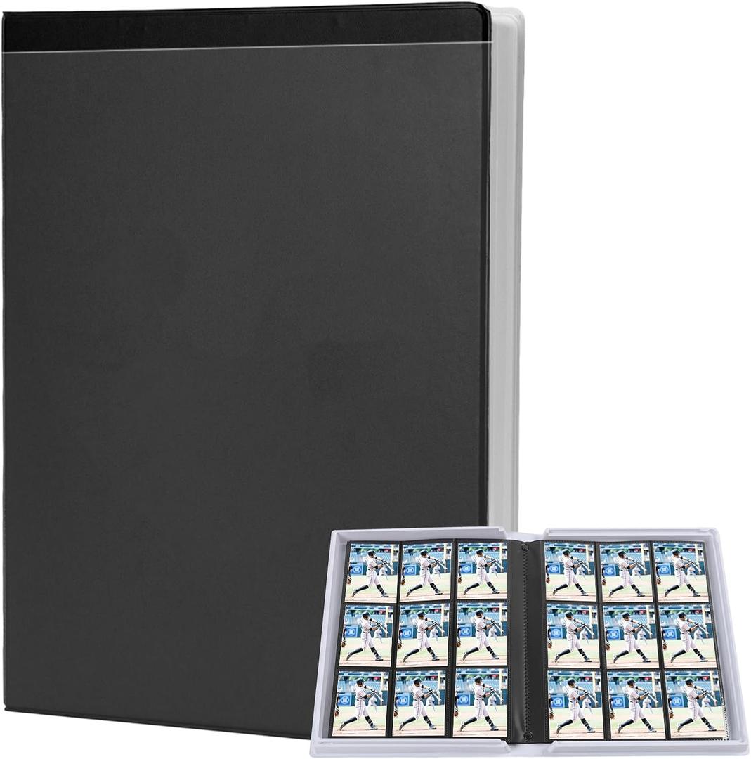 9 Pocket Trading Card Binder - 360 Cards Capacity, 20 Side-Loading Pages, Book-Style Closure with Clear Artwork Pockets, Black Binder for Baseball/Trading/TCG Cards, Sports Memorabilia