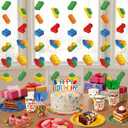 Gueevin 8pcs Building Blocks Garlands Colorful Brick Hanging Ceiling Decorations Banner Building Blocks Party Favors for Brick Block Theme Birthday Summer Party Decorations Supplies Kits
