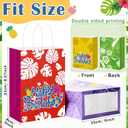 MotiMind 48 Pcs Cartoon Hawaii Birthday Party Favor Bags with Handles Candy Treat Bags Summer Tropical Print Flower Palm Double Printed Patterns Paper Gifts Pouch for Luau Holiday Event Favors