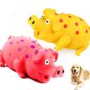 2-Pack Squeaky Pig Dog Toys - Durable Rubber Chew Toys with Oinking & Grunting Sounds for Small, Medium & Large Dogs - Interactive Latex Puppy Toy Set (Pink, Yellow)