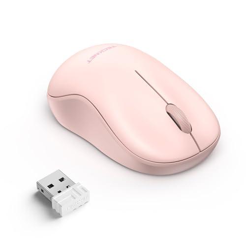 TECKNET Wireless Mouse for Laptop, 2.4G Silent Computer Mouse Quiet Click with 5 DPI Levels,Contoured Grip,Small Portable 30 Months Battery Cordless Mice for PC, Chromebook, Mac - Pink