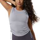 ODODOS Women's Side Ruched Muscle Tee PeachSoft Sleeveless Shirts Crew Neck Tank Tops, Light Gray, X-Small (Gray, XS)