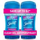 Secret Outlast Antiperspirant Deodorant for Women, 72hr Sweat & Odor Protection, PH Balancing Minerals, Clear Gel, Protecting Powder Scent, 2.6 oz (Pack of 2)
