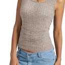 Womens Tank Tops Crewneck Sleeveless Summer Sweaters Vest Casual Basic Tees Ribbed Shirts (Beige, M)