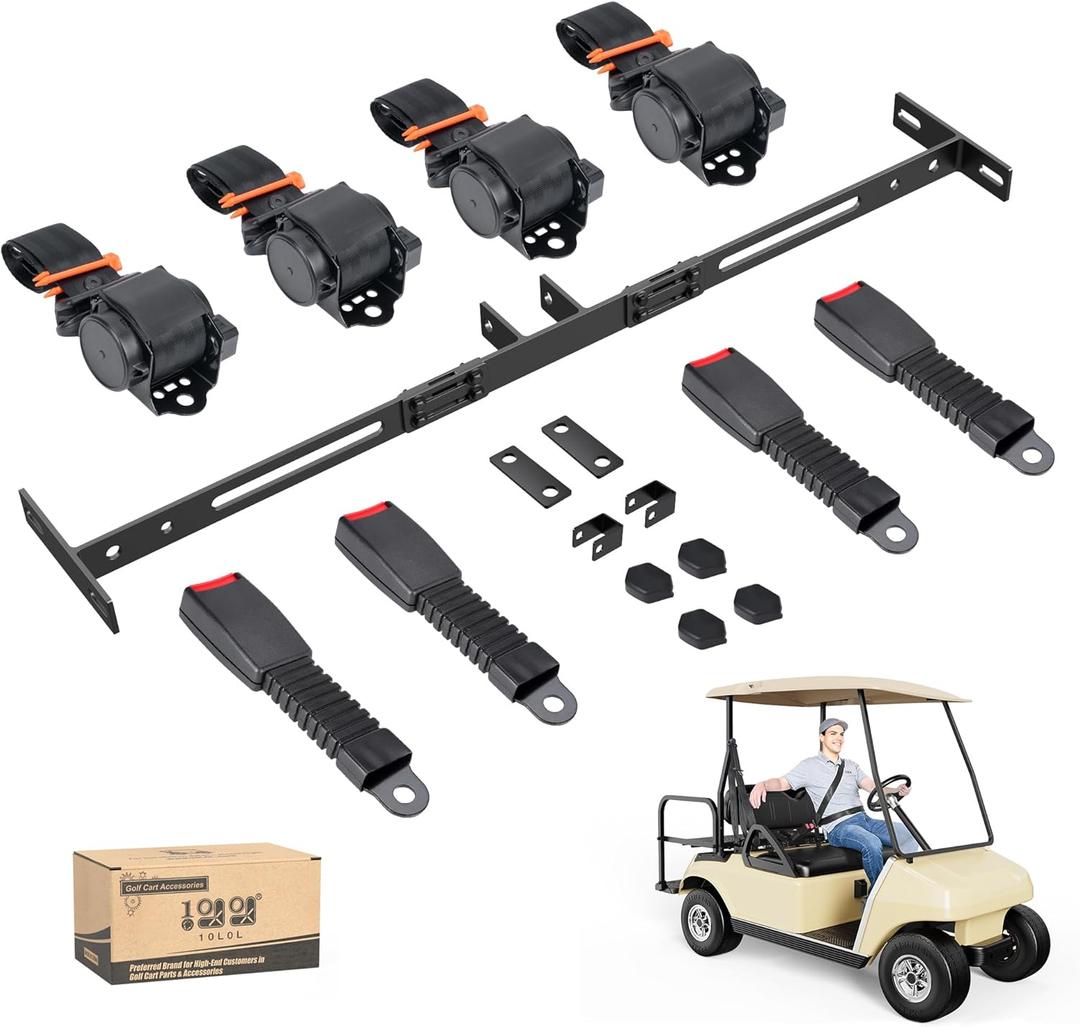 10L0L Golf Cart Seat Belts Kit,Universal for 4 Passenger/2+2 Seats EZGO TXT Club Car Yamaha,42 Belts with Bracket with Street-Legal Upgrades