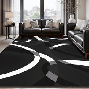 Classical Modern Black and White Stripe Pattern Area Rug for Living Room 8x10 Outdoor Rug Non Slip&Non-Shedding Low Pile Indoor Large Carpets for Bedroom, Dining Room, Home Office, Bathroom