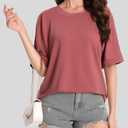 Blueek Women Oversized T-Shirt Crewneck Short Sleeve Shirts Casual Basic Tee Tops Burgundy L (Pink, L)