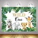 BINQOO 7x5ft Boy Wild One Backdrop Jungle Animals Wild One Photography Background Animals Birthday Party Decorations Photo Props,7x5FT(width 210cm x Height 150cm)
