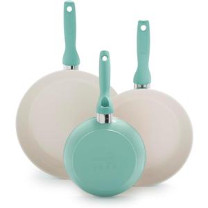 GreenPan Rio Healthy Ceramic Nonstick 7" 9.5" and 11" Frying Pan Skillet Set, PFAS-Free, Dishwasher Safe, Turquoise