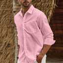 JMIERR Mens Cotton Linen Casual Stylish Button Down Shirt Long Sleeve Dress Shirts (Gray, XXXL)