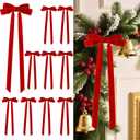 10Pcs Large Velvet Christmas Tree Bows, 20in x 8in Premade Vintage Ribbon Tree Topper Bows Ornaments for Staircase Garland Wreath Holiday Home DIY Crafts Decorations, Red