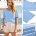 Huukeay 3 Pcs Womens Half Sleeve Top Elbow Length T Shirt Women Round Neck Basic T Shirt Summer Casual Blouses(Large,Coral Pink, Sky Blue, White)