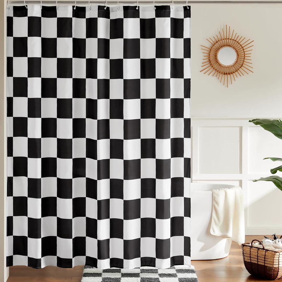 Checkered Shower Curtain, Black and White Shower Curtains for Bathroom, Cute Retro Checkboard Shower Curtain Vintage Aesthetic, Washable Fabric Bath Curtain 72''x72''