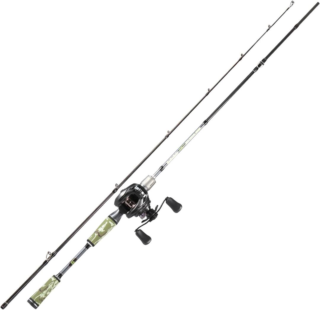 Sougayilang DC Baitcaster Combo –Digital Anti-Backlash Control, 7.2:1 Gear Ratio, 18.5LB Drag, 30+24Ton Graphite 2-Piece M/MH Rod, SuperPolymer Handle for Bass, Walleye, Pike Size: 762-MH Right