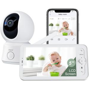 ARENTI Video Baby Monitor with Camera and Audio, 5-inch Smart Baby Camera Monitor with Free Phone App, 1080P, VOX, PTZ, One-Touch Call, Temp Sensor, Lullaby, Night Vision, Auto Tracking, 2-Way Talk