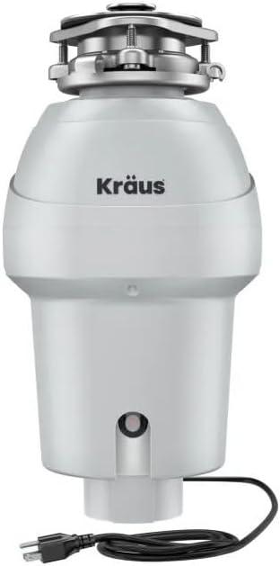KRAUS WasteGuard 3/4 HP Continuous Feed Garbage Disposal with Ultra-Quiet Motor for Kitchen Sink with Power Cord and Flange Included, KWD211-75MCG