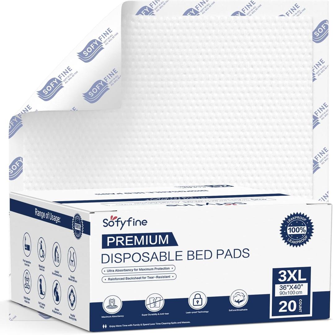 150 Gram Heavy Duty Chucks 40"x36" Disposable Tear Resistant Adult Incontinence Bed Pads,3XL Extra Large Thicken Puppy Pee Pad,10X Super Absorbency 360 Lb Transfer[20 Pads] (36"x40" (20 Count))