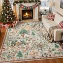 Lahome Christmas 8x10 Area Rug, Washable Soft Large Rug for Living Room, Non Slip Low Pile Bedroom Rug Xmas Tree Indoor Floor Carpet for Dining Room Winter Holiday Decor, Beige
