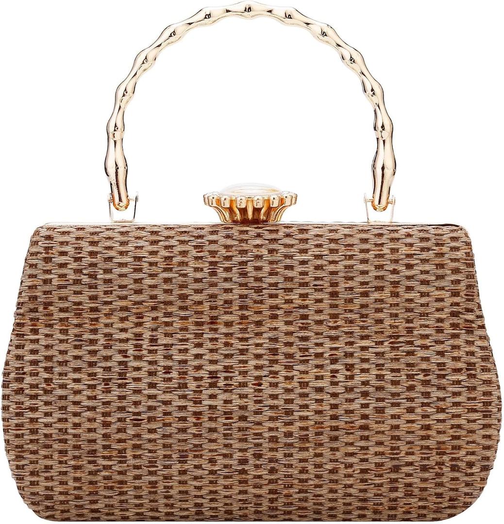 YYW Straw Bag Women Woven Beach Handbag Basket Shape Tote Bags for Spring Summer Purse (Coffee Color)