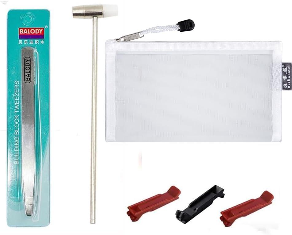 Micro Building Blocks Separator Tool,Kit Brick Tools Tech Mini Blocks Tool Set Including 1 Multi-Functional Hammer1 Blocks Tweezers 5 Brick Separator Compatible with Lego