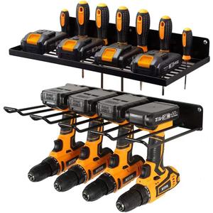 Power Tool Organizer with Charging Station,Drill Holder Wall Mount,Garage Storage Shelves for Organization and Storage,Heavy Duty Pegboard Wall Organizer Set Solid Metal Black