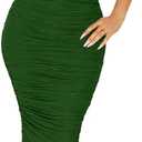 2 Piece Skirt Set Sexy Mesh Ruched Bodycon Tube Top Cocktail Party Midi Dress Club Outfits (Small, Green)