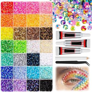 Colorful DIY Resin Rhinestone Kit for Bedazzling,Resin Jelly Rhinestones for Bedazzling,Multicolor Flatback Gems for Diamond Art 3Pcs Jewelry Glue for Bedazzled Nail Art (28000)