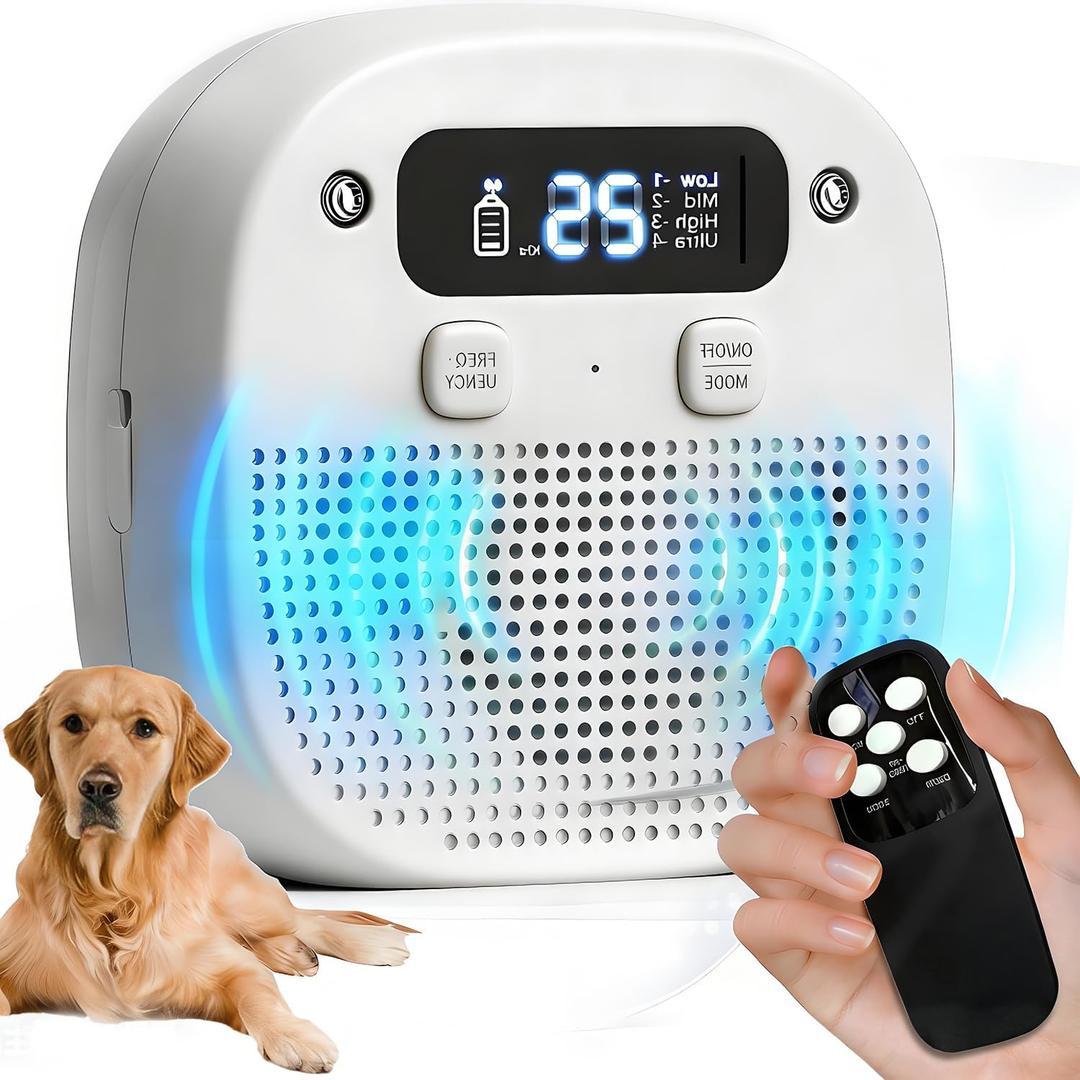 Dog Barking Control Devices, Anti Barking Device for Dogs with Remote Control, Ultrasonic & Sensor Technology, Rechargeable, Waterproof, Adjustable Modes & Frequencies, Bark Box Indoor Outdoor (White)