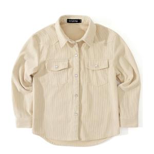 Spring&Gege Boys Long Sleeve Corduroy Shirts Western Pearl Snap Shacket with Flap Pockets Beige XL