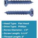 IMScrews 1/4" x 2-1/4" Blue Flat Head Concrete Screws for Anchoring in Concrete, High-Low Thread, Pack of 50