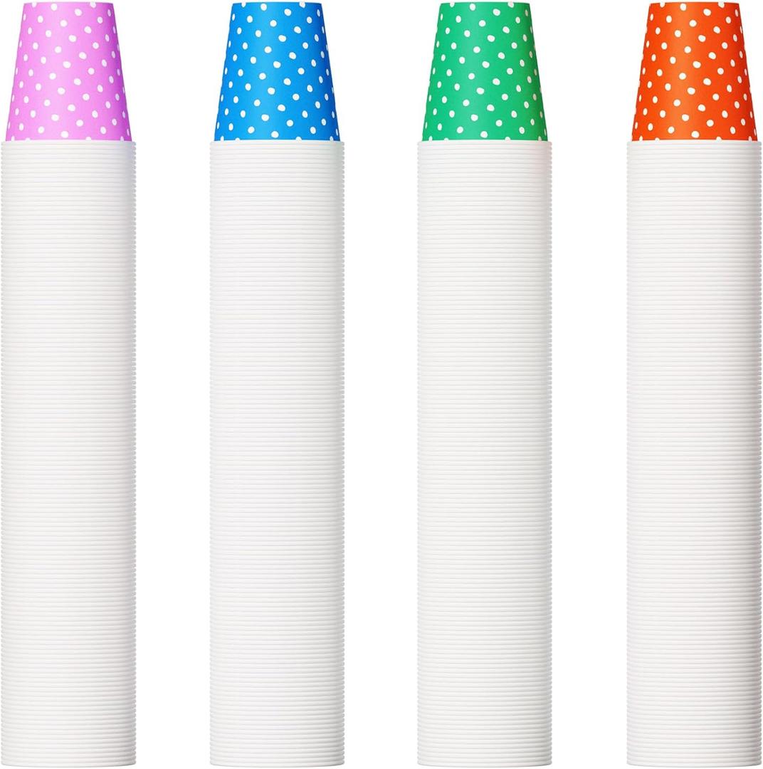 500 Pack 5oz Paper Cups, Multicolor Paper Disposable Cups, Small Mouthwash Cups, Cold Beverage Drinking Cup for Party, Travel and Event (Dots)