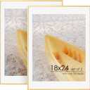 18x24 Metal Picture Frame For Wall With Mat For 16x20, 18''x24'' Aluminum Photo Frames With Tempered Glass For Home Decor, Minimalist Modern Poster Frame Horizontally Vertically Set of 2, Gold