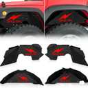 Front & Rear Inner Fender Liners Compatible with 2007-2018 Jeep Wrangler JK & JKU Unlimited Sport Sahara Rubicon, Steel Mud Guards Red Lightning Logo Wheel Well Cover Fenders Flares (2/4 Doors)