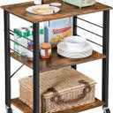 VASAGLE Kitchen Shelf on Wheels, 23.6 Inches Serving Cart with 3 Shelves, Kitchen Cart, Microwave Shelf, for Mini Oven, Toaster, with 6 Hooks, Industrial Style, Rustic Brown and Ink Black UKKS60XV1, 23.6"W x 35"H