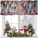 Valances for Windows Christmas Gingerbread House Gingerbread Man Cake Candy Kitchen Curtains Valances Rod Pocket Small Window Treatments Valance Curtains for Living Room Bedroom, 60x18 Inch (White Cherry Pink Turmeric)