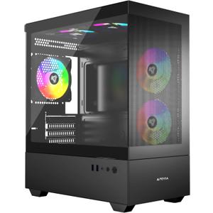Apevia Phantom-MESH-BK Phantom Micro-ATX Dual-Chamber Mesh Gaming PC Case w/ 5X 120mm ARGB Fans, 366 RGB Modes, Mesh Airflow Performance Front Panel, 240mm Radiator Support, 2X USB3.0, HD Audio, Black