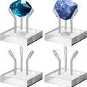 Weysat 4 Pack Clear Acrylic Display Stand, Metal 3 Peg Rock Display Easel Stands for Fossil Coral Crystal Geodes Rock Mineral Agate Small Collectibles Acrylic Holder
