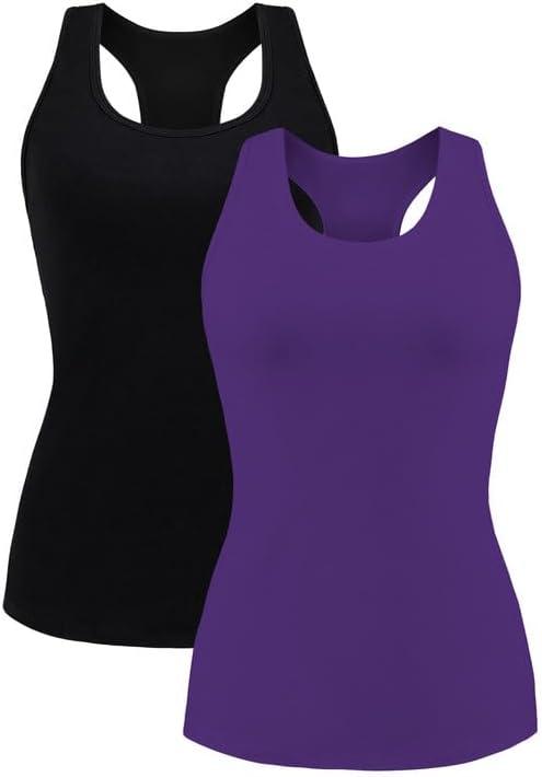 beautyin Women Tank Top with Shelf Bra Racerback Workout Yoga Tops Undershirt, 2 Pack, Small 