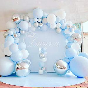 Baby Blue Balloon Arch Kit Macaron Blue Metallic Silver Balloon Garland, Baby Shower Birthday Party Decorations