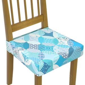 Stretch Dining Chair Seat Covers Set of 2,Dining Chair Slipcovers, Floral Printed Chair Covers,Soft Fabric Washable Upholstered Chair Seat Protector, No Rear Covers for Home Kitchen Dining Room (Light Blue Geometric Circles)