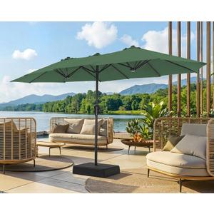 SUPERJARE 13FT Outdoor Patio Umbrella with Base Included, Double Sided Pool Umbrellas with Fade Resistant Canopy, Large Table Umbrella for Deck, Market, Backyard - Forest Green