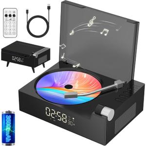 Portable CD Player for Home with Hi-Fi Speaker, Bluetooth Transmitter and Receiver, FM Radio, LED Display, Built-in Dual Speakers, USB/AUX Support, Headphone Jack, Timer