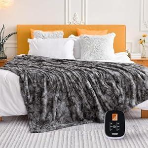 WOOMER Heated Blanket Twin Size Electric Blanket 62"x 84", Soft Faux Fur Fast Heating Blanket, 10 Heating Levels & 0.5-12H Auto Off, Over-Heat Protection, ETL Certification